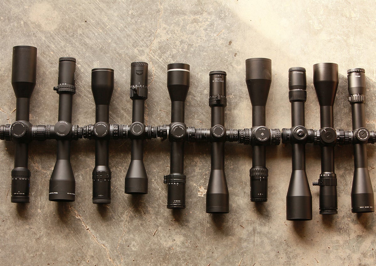The best precision rifle scopes lined up.