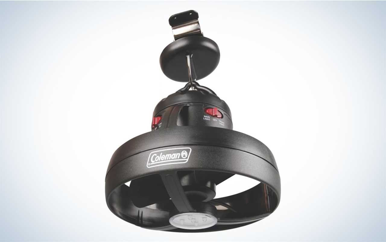 The Coleman tent fan doubles as a light.