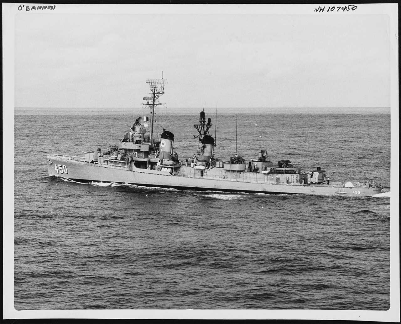 The US naval destroyer, the USS O'Bannon, in the Sea of Japan.