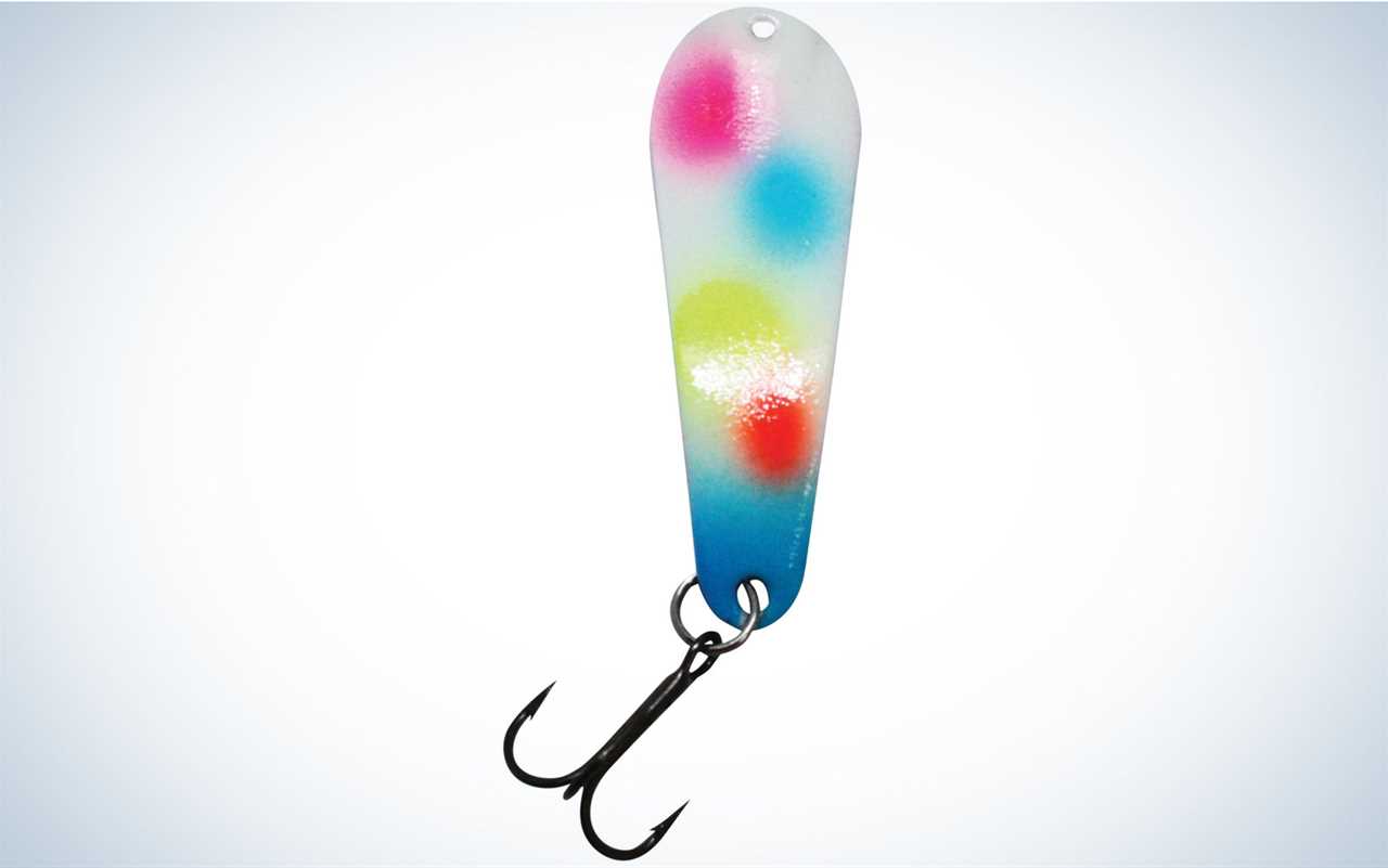 Custom Jigs & Spins Pro Glow Pro Series Slender Spoon 1/16-ounce is one of the best ice fishing lures for perch.