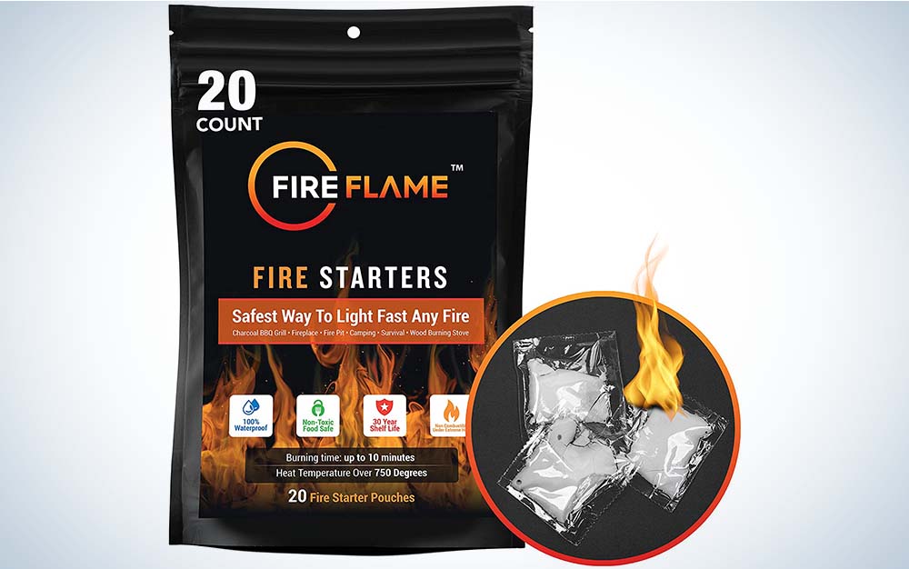 A black bag of white square firestarters