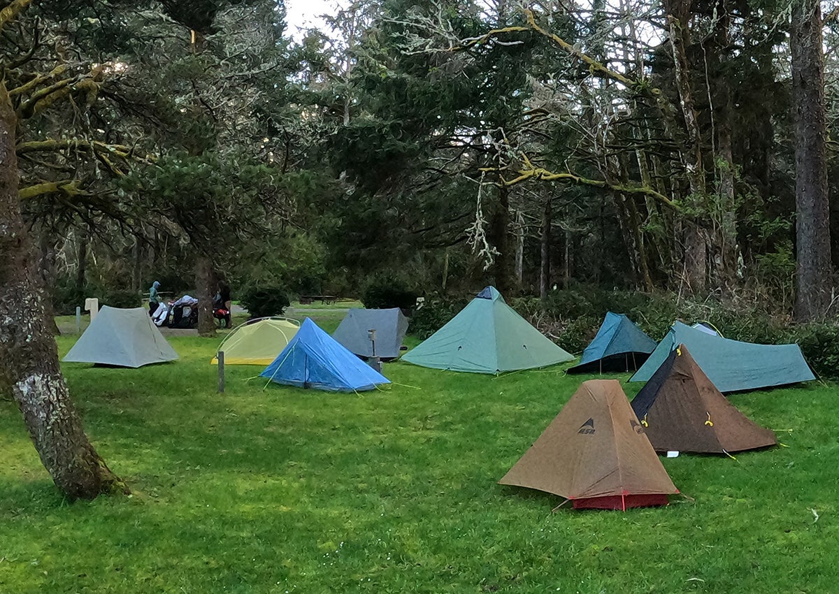 The best ultralight tents are set up on the grass.