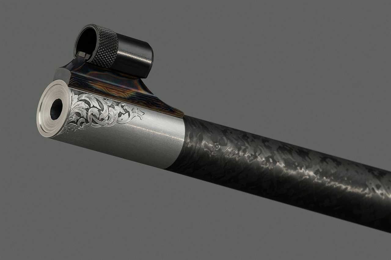 A carbon-fiber barrel with open sights.