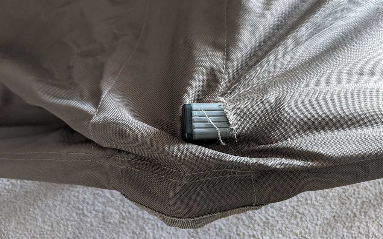 One of the support beams of the Alps Mountaineering Escalade unfortunately poked through the fabric during disassembly. 