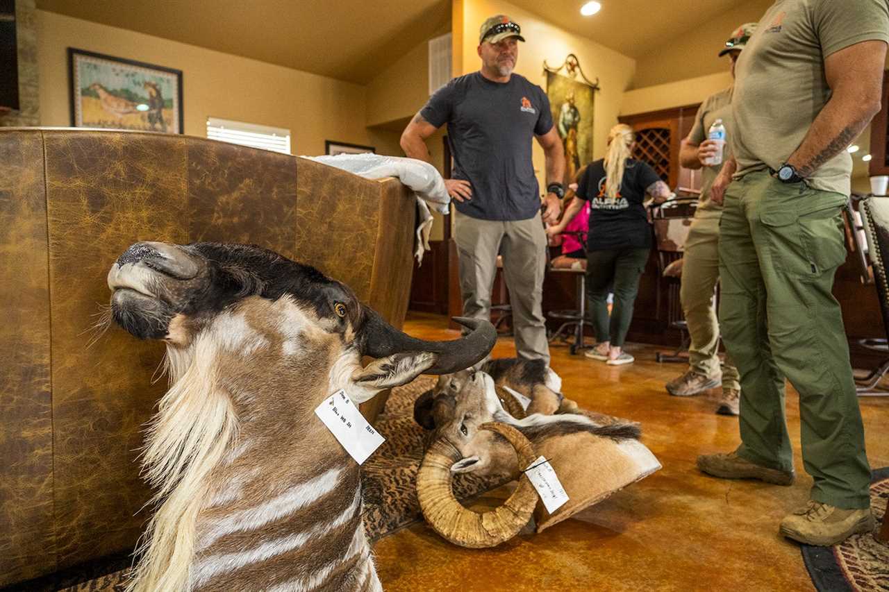 A collection of past trophies sits inside the lodge at Salt Creek Ranch.