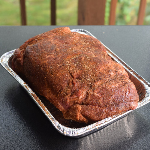 Smithfield pork butt prepared for smoking