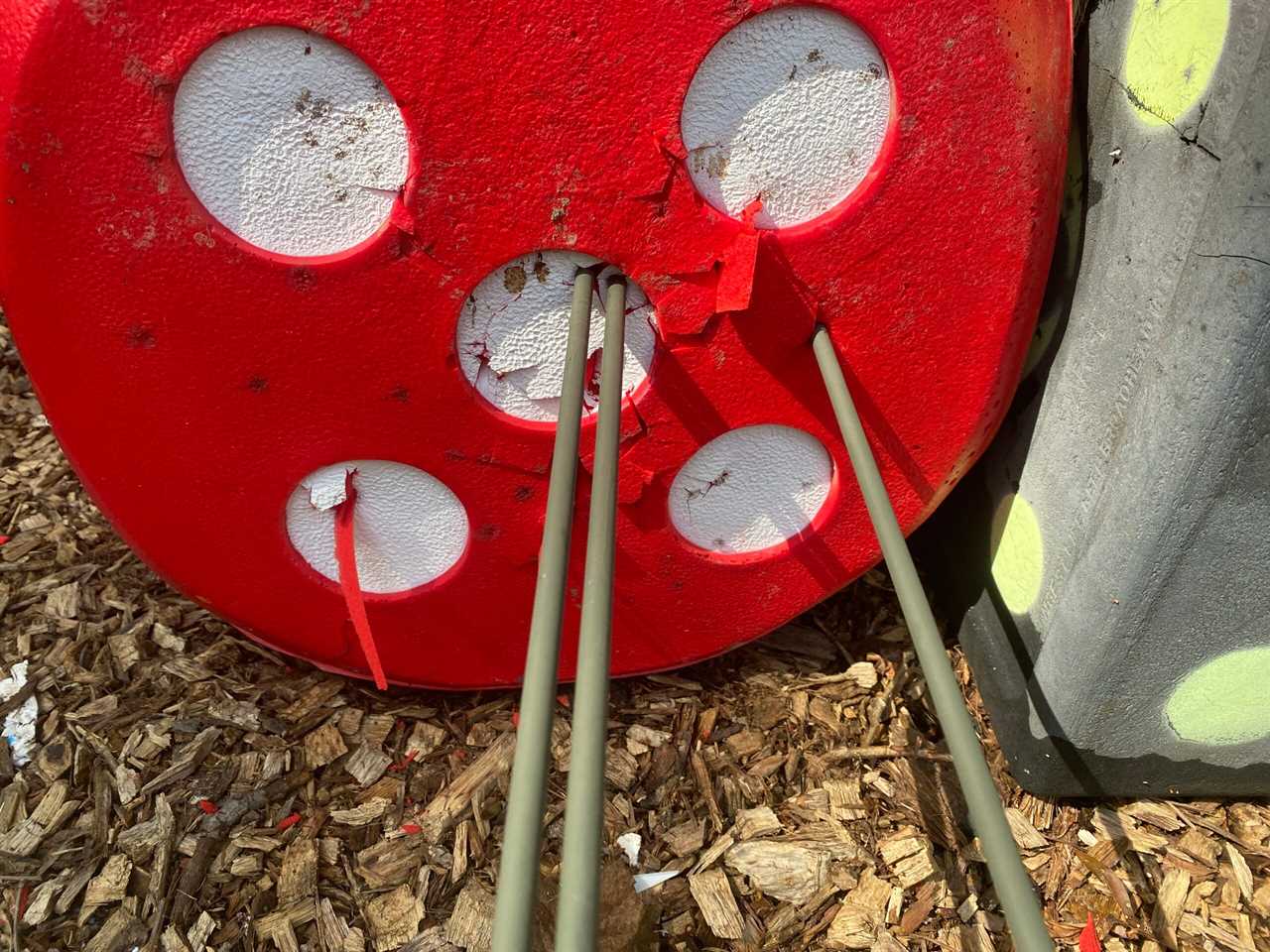 Two arrows hit the bullseye and one did not.