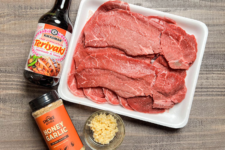 jerky marinade ingredients on a wooden board