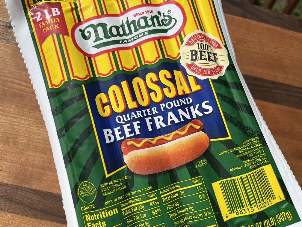 Package of Nathans Hot Dogs