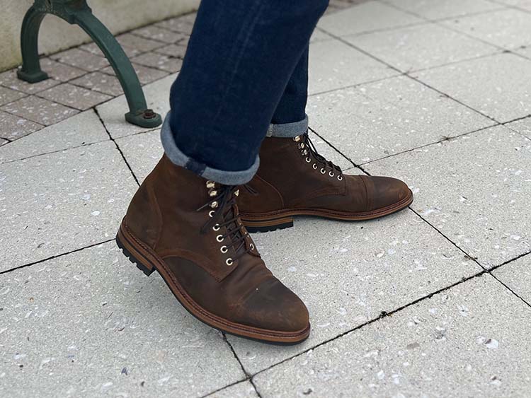 Parkhurst Boots in Rust Waxy Leather Blue Denim