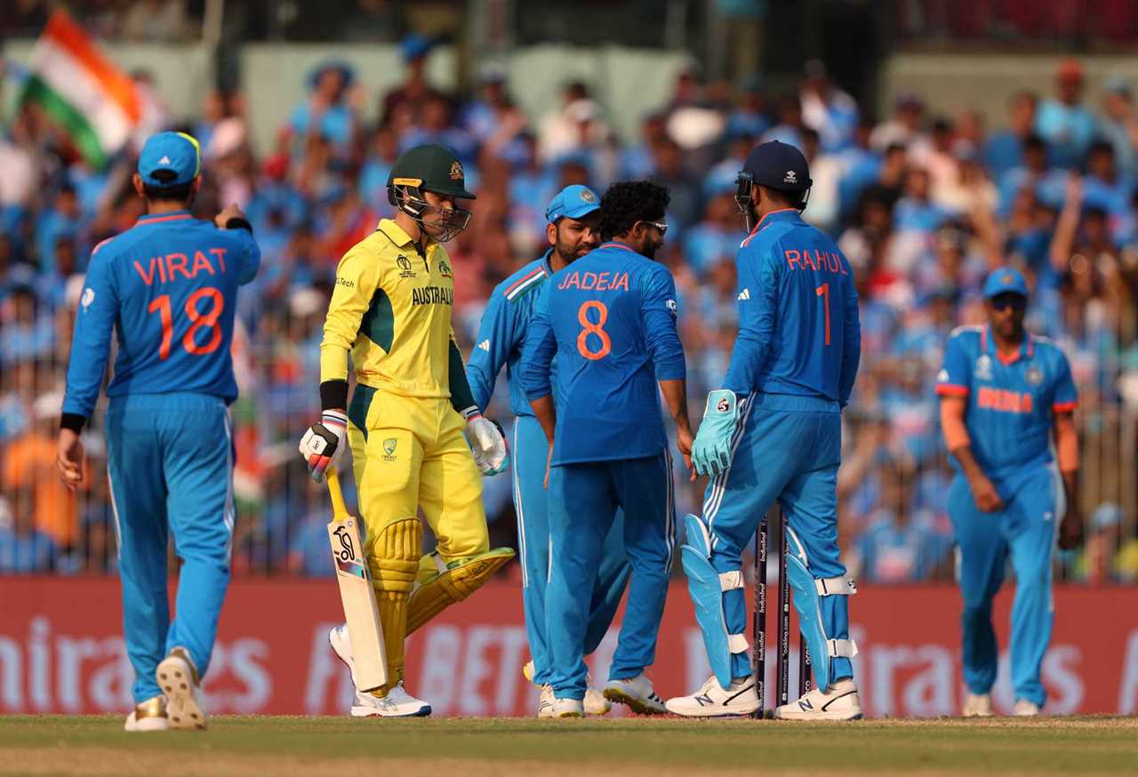 CHENNAI, INDIA - OCTOBER 08: Alex Carey of Australia leaves the field after being dismissed by leg-before-wicket during the ICC Men's Cricket World Cup India 2023 between India and Australia at MA Chidambaram Stadium on October 08, 2023 in Chennai, India. (Photo by Robert Cianflone/Getty Images)