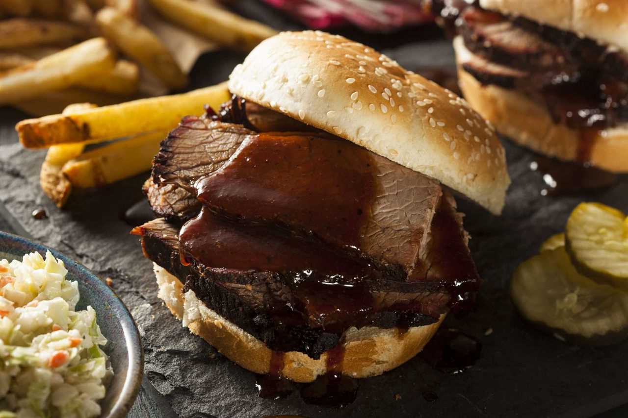 Espresso BBQ sauce on smoked brisket sandwich