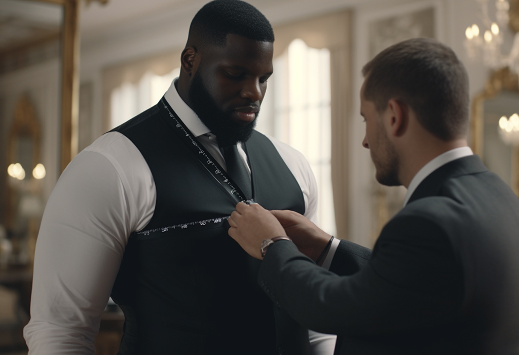 large man being measured by tailor