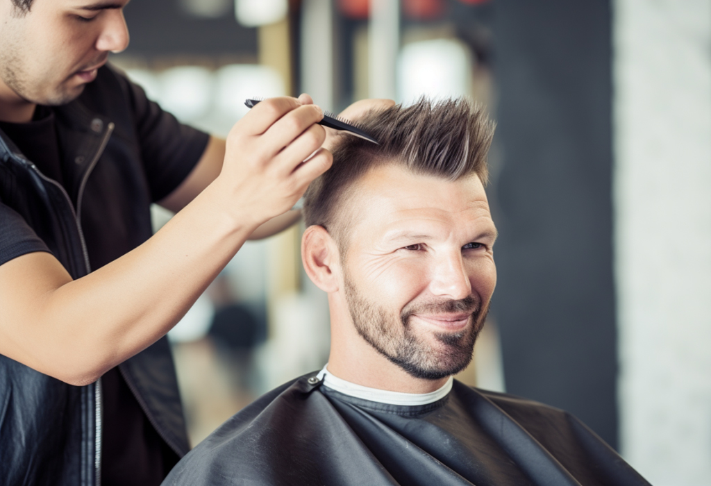 barber cuts man's hair