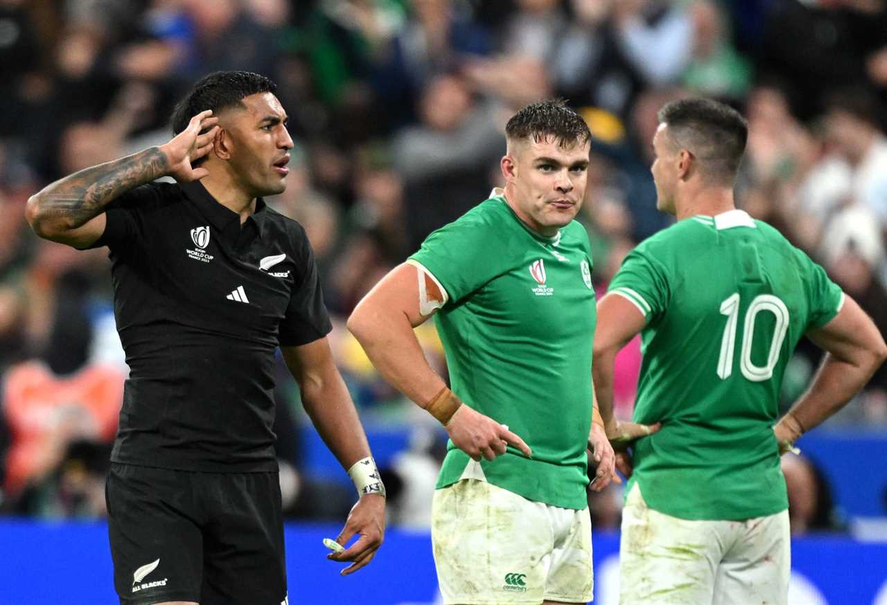 Rieko Ioane reacts to Ireland fans