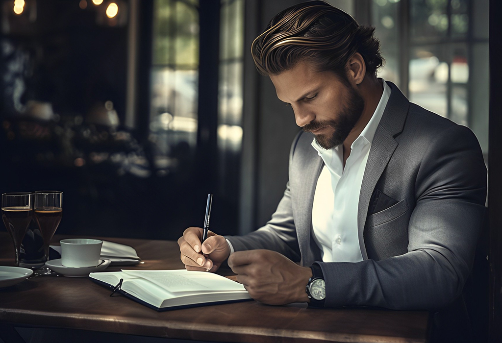 Man reading at desk