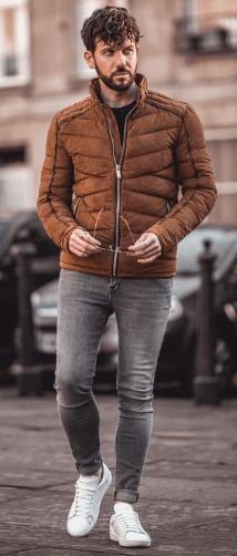 Quilted Puffer Jacket in brown color