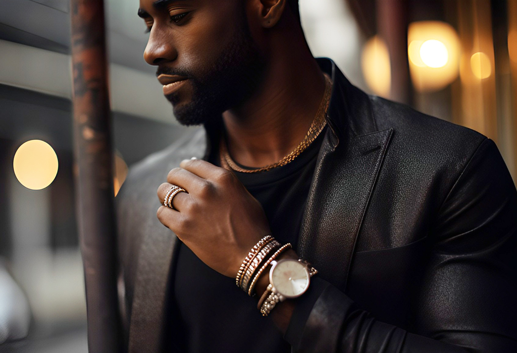 watch with bracelets on man's wrist