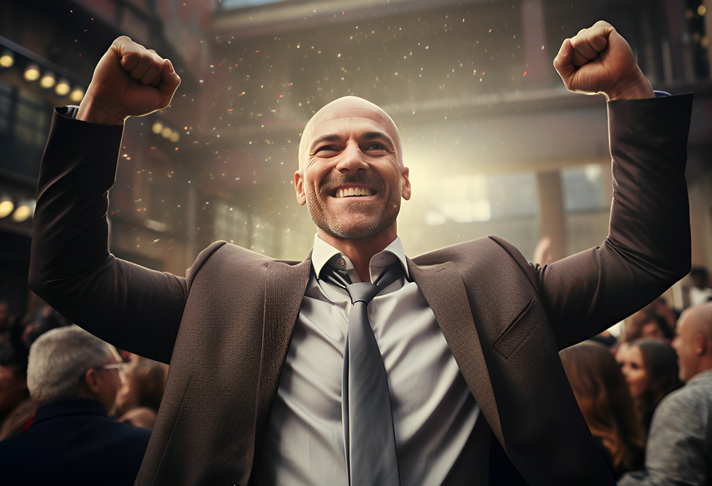 man celebrating success