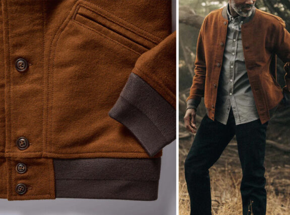 Taylor Stitch Moleskin Bomber in Copper