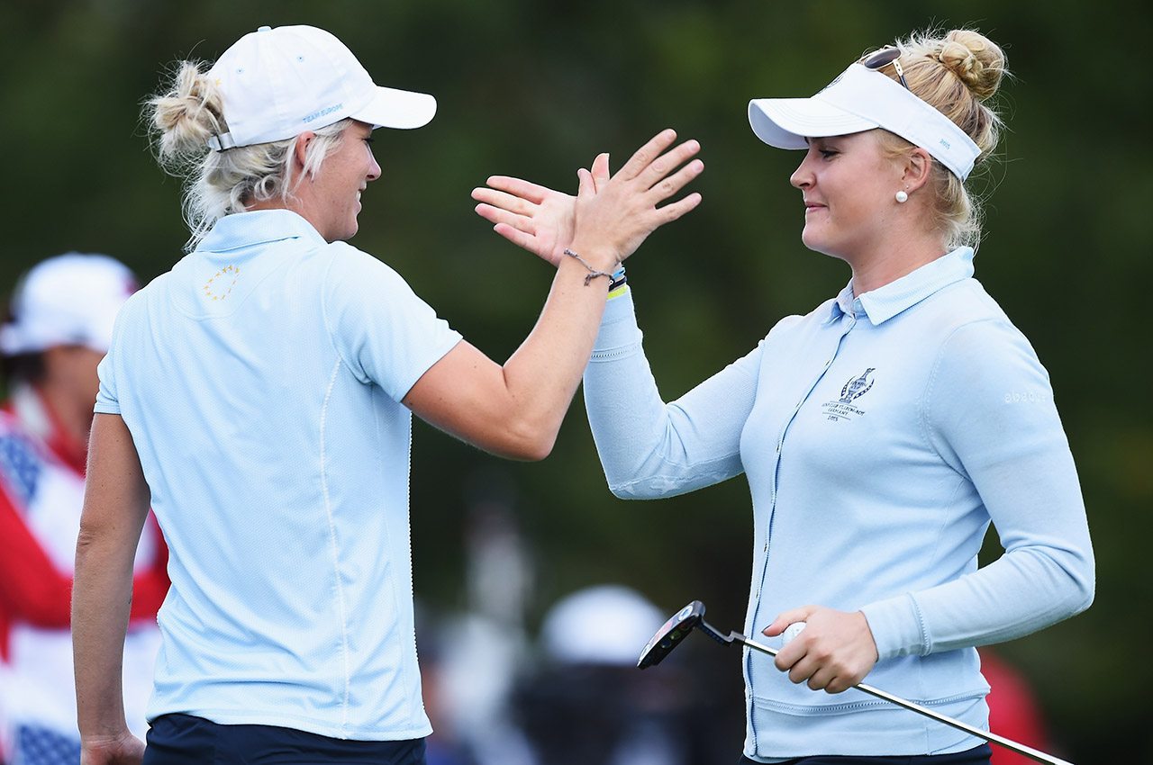 Melissa Reid and Charley Hull, shown at the 2015 Solheim Cup