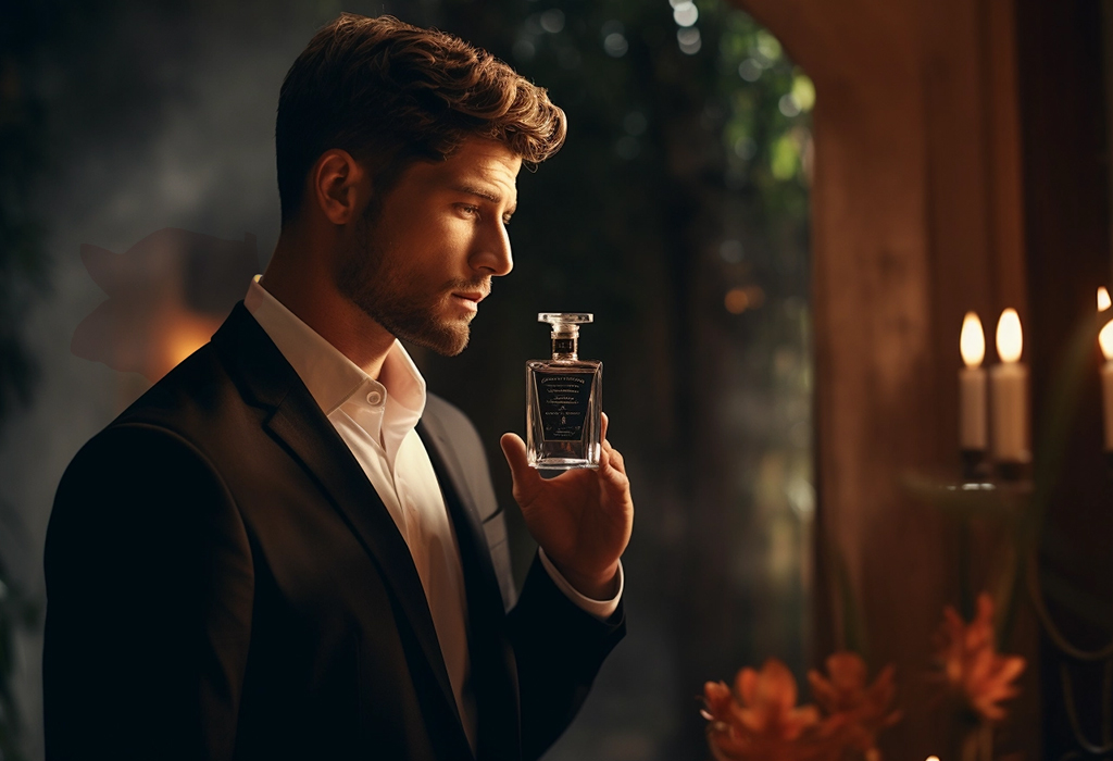 man testing fragrance