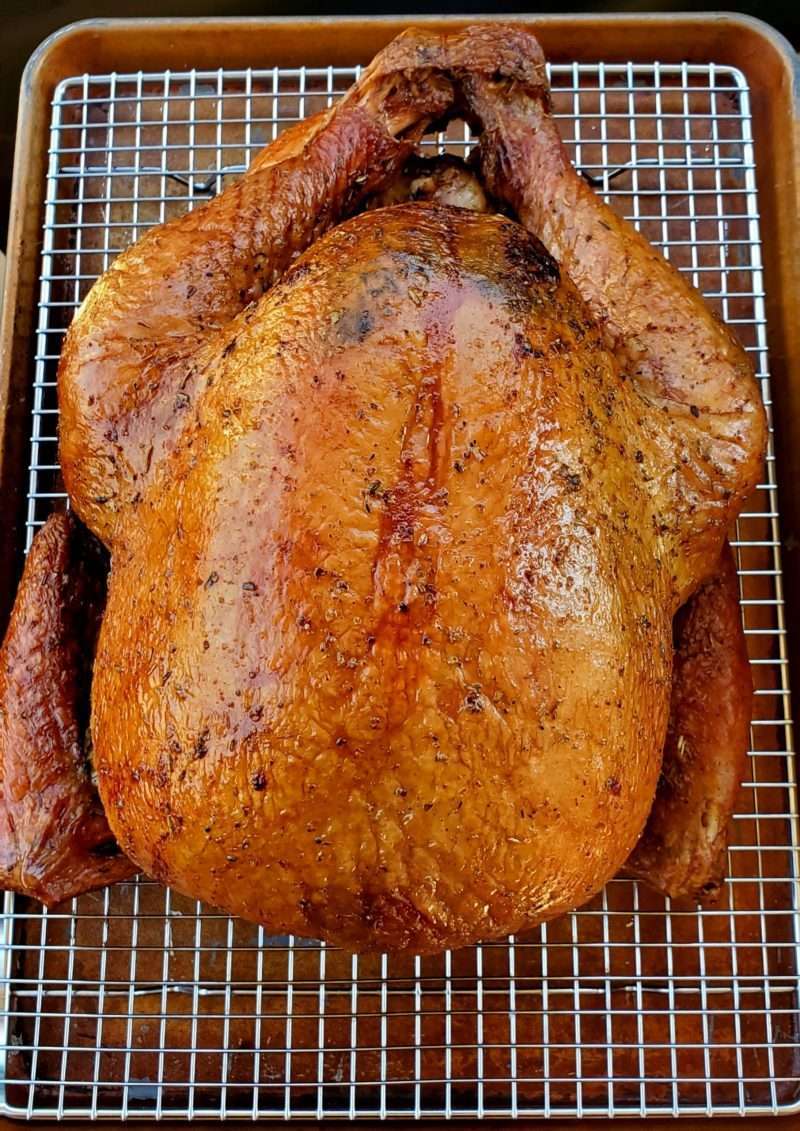 Pellet Grill Smoked Turkey on a tray