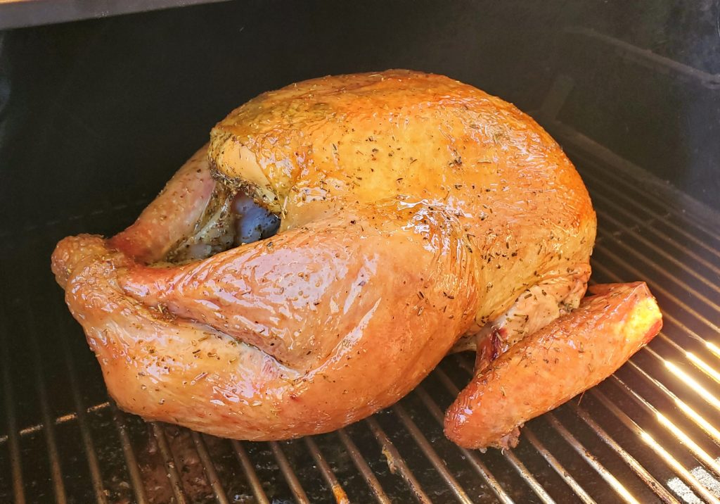 Smoked turkey cooked in a pellet grill