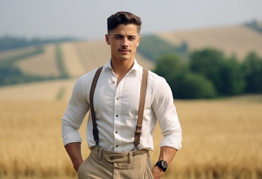 Man in linen shirt in field 