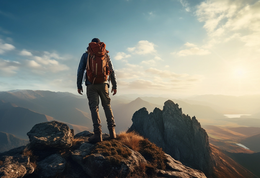 man standing on the rock thinking on a path to go