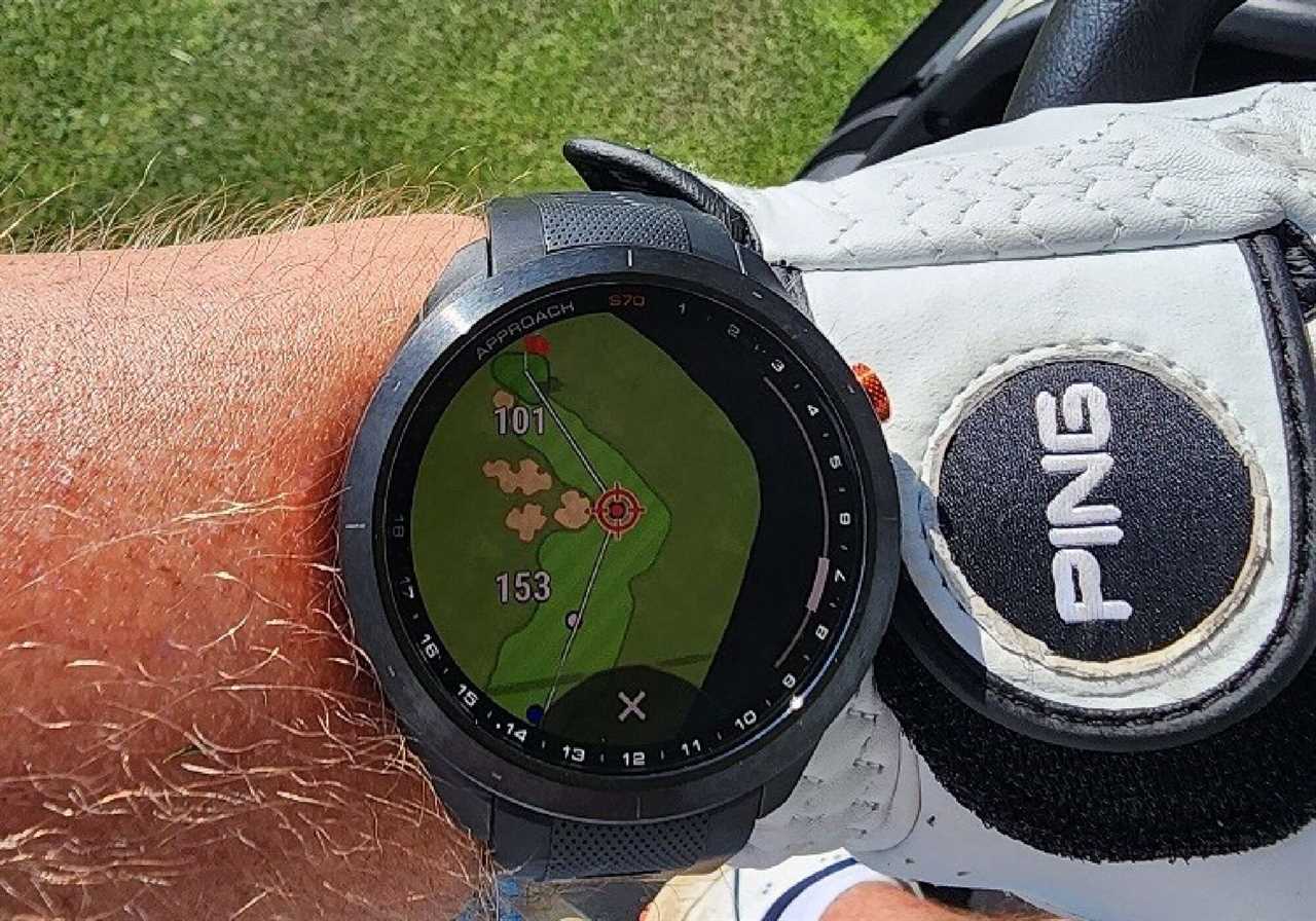 A look at the Garmin Approach S70 on the wrist of our tester.
