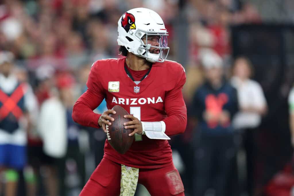 Kyler Murray #1 of the Arizona Cardinals looks to pass against the Atlanta Falcons during the third quarter at State Farm Stadium on November 12, 2023 in Glendale, Arizona.