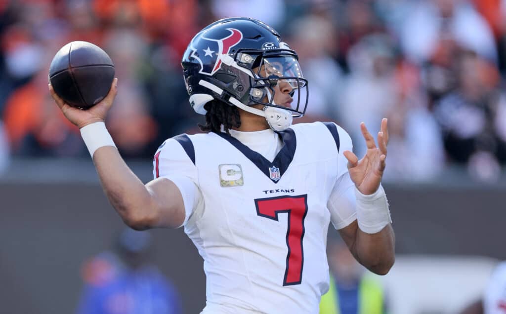 C.J. Stroud #7 of the Houston Texans against the Cincinnati Bengals at Paycor Stadium on November 12, 2023 in Cincinnati, Ohio.