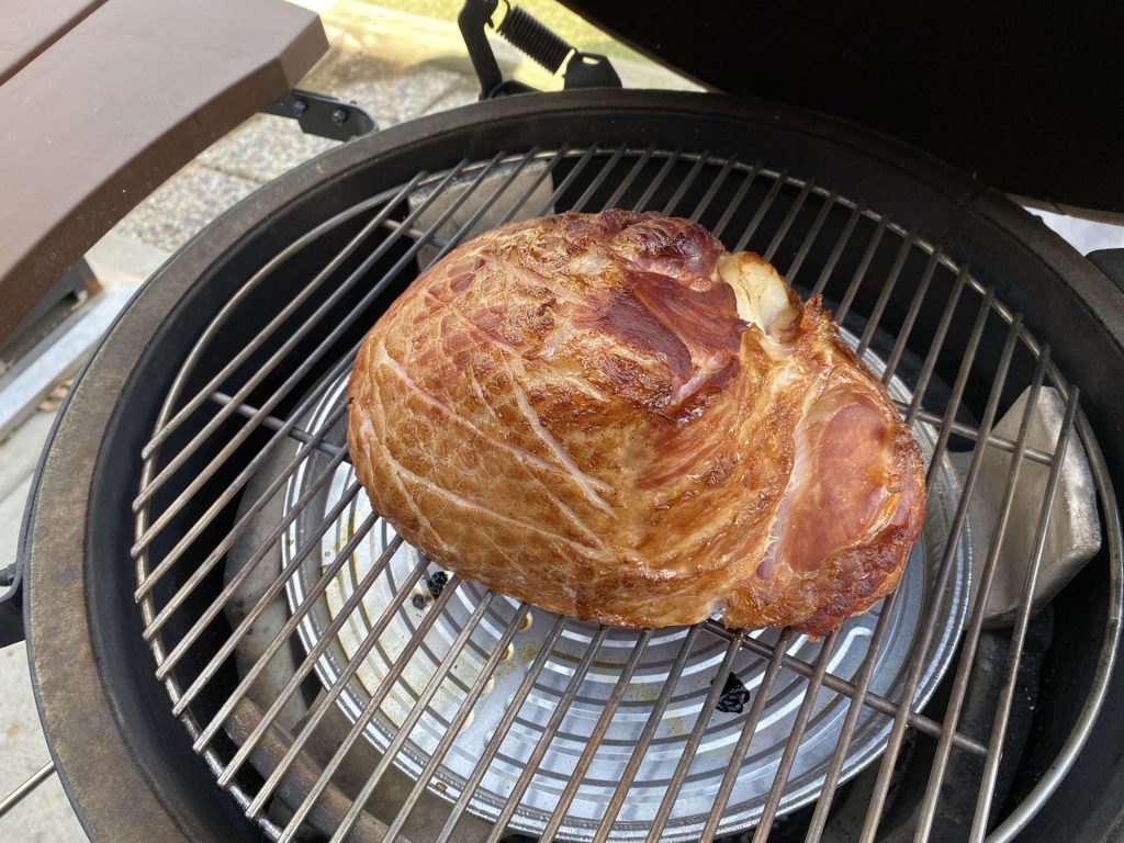 grill girl, glazed ham on the big green egg