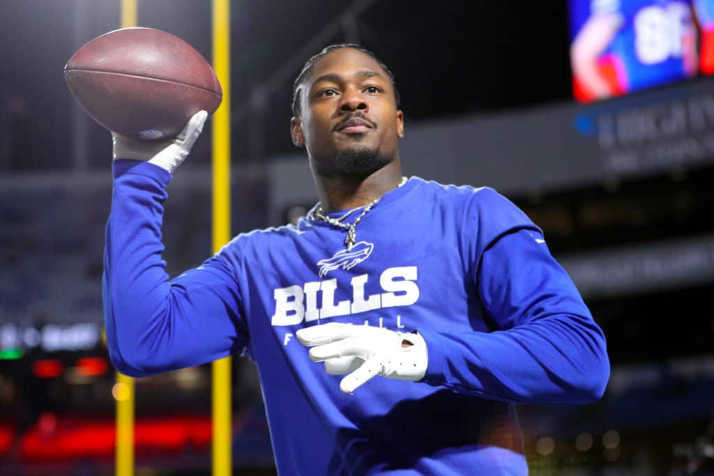 Stefon Diggs #14 of the Buffalo Bills warms up prior to a game against the Denver Broncos at Highmark Stadium on November 13, 2023 in Orchard Park, New York.