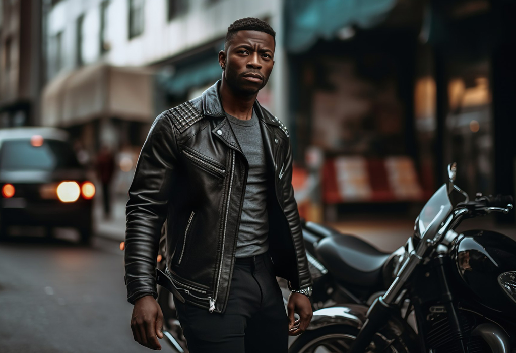 guy in leather jacket rebel style