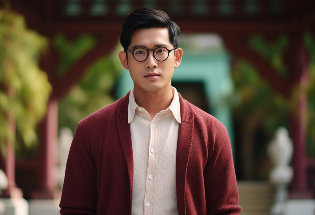 young man wearing Shawl Collared Cardigan