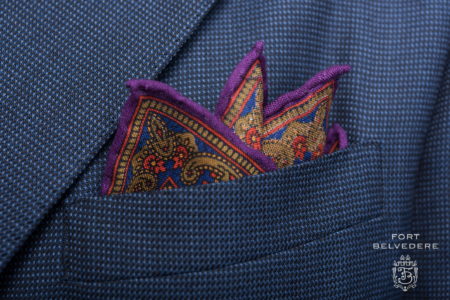 Purple orange green blue silk-wool pocket square Fort Belvedere