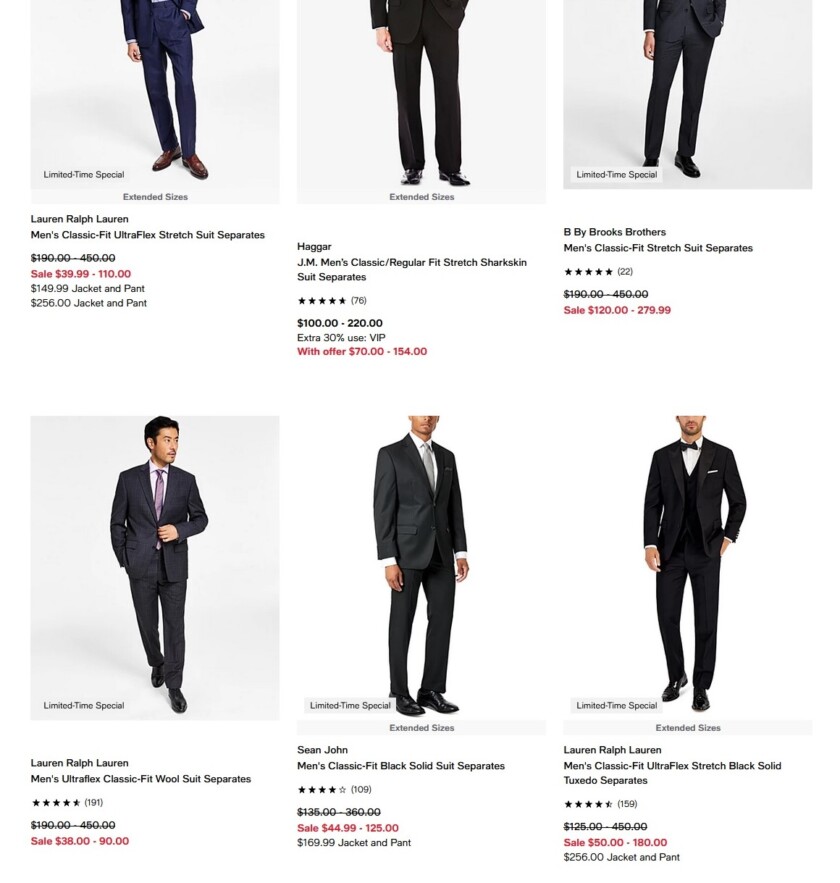 Screenshot of cheap suits on Macys website 