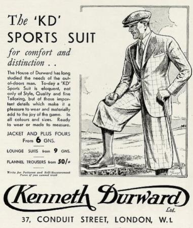 Advert for Kenneth Durward sports suits 1934