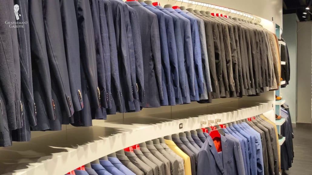 A rack of ready to wear suits.