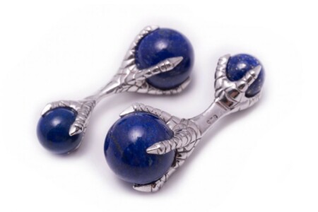 Silver Eagle Claw Cufflinks with Lapis Lazuli Balls - 925 Sterling Palladium Plated - Fort Belvedere on a white background