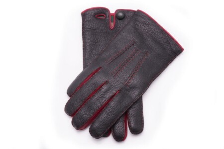 Black and Red Peccary Gloves Cashmere Lined Waterproof