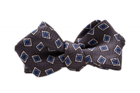 Battleship Gray Jacquard Woven Bow Tie with Printed Light Blue and White Diamonds