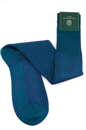 Teal and Purple Shadow Stripe Ribbed Socks Fil d'Ecosse Cotton