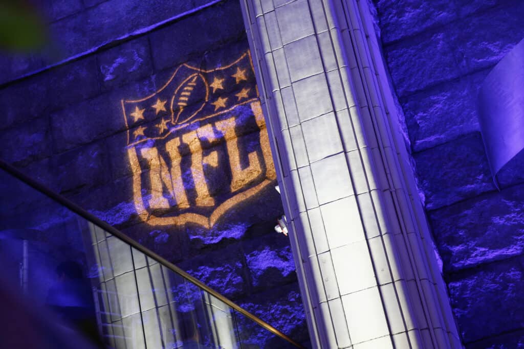 An NFL logo on display at Rise Up For Resilience Gala Hosted By Tuesday's Children on September 13, 2018 in New York City.