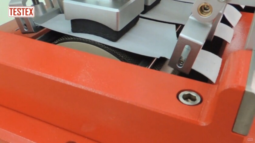 Video still of a Fabric abrasion tester in action Image Credit Testex