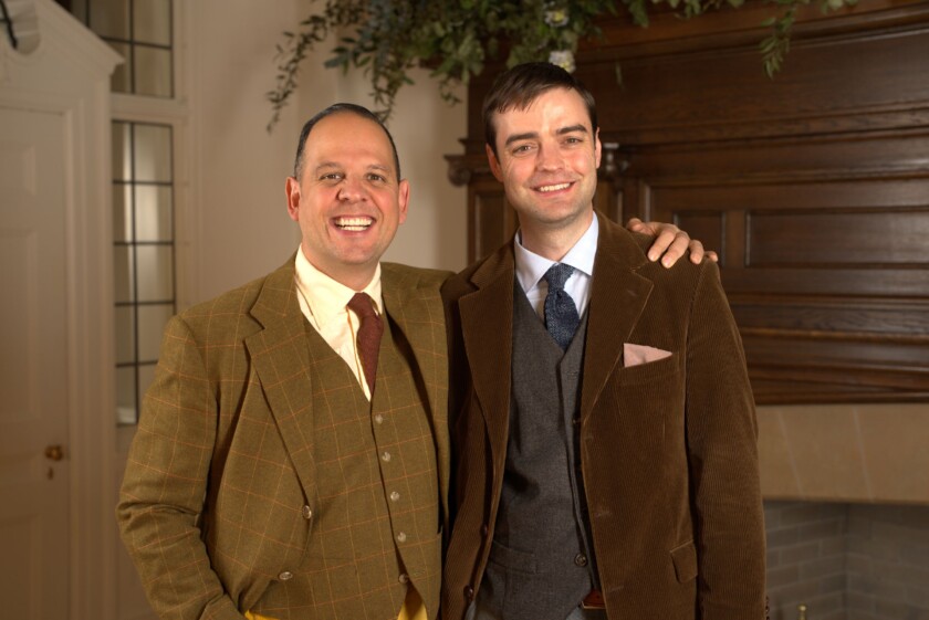 Two men pose while wearing corduroy 