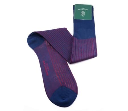 Shadow Stripe Ribbed Socks Navy Blue and Red Fil d'Ecosse Cotton - Fort Belvedere