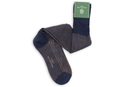 Navy and Khaki Shadow Stripe Ribbed Socks Fil d'Ecosse Cotton-Fort Belvedere